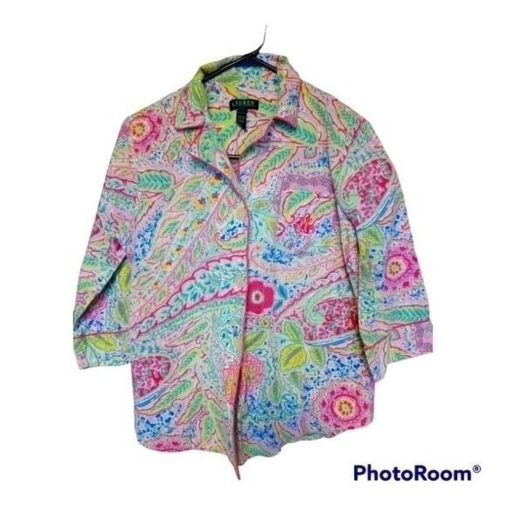 Ralph Lauren Women's Small‎ Paisley Vibrant Top  Sleep Medium  Pocket Logo